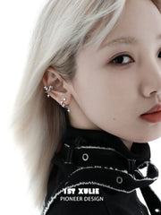 1ST XULIE "Star Trails" Celestial Broken Zirconia Star Ear Clip in Platinum Plated - Angled View