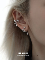1ST XULIE "Star Trails" Celestial Broken Zirconia Star Ear Clip in Platinum Plated - Lifestyle Shot
