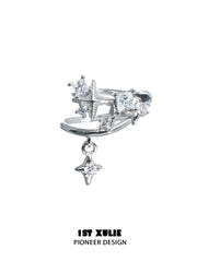 1ST XULIE "Star Trails" Celestial Broken Zirconia Star Ear Clip in Platinum Plated - Product View
