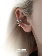 1ST XULIE "Star Trails" Celestial Broken Zirconia Star Ear Clip in Platinum Plated - On Model