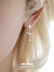 1ST XULIE Jewelry "Silver Angel" Celestial Brushed Starburst Dangle Earrings in 925 Sterling Silver - Product View