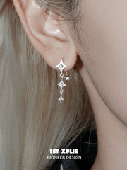 1ST XULIE Jewelry "Silver Angel" Celestial Brushed Starburst Dangle Earrings in 925 Sterling Silver - Detail Shot