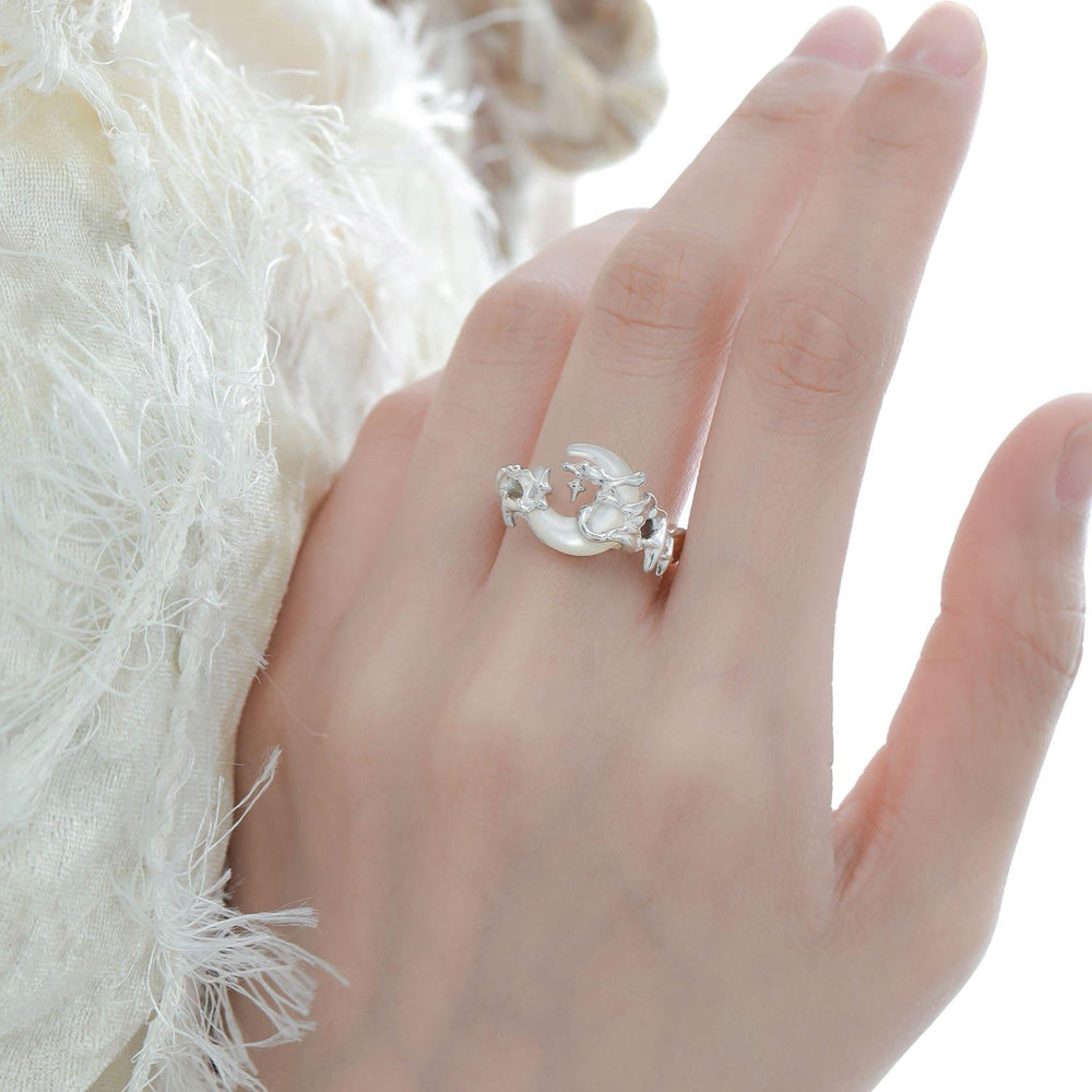 1ST XULIE "MYTH OF THE MOON" Celestial Crescent Moon Statement Ring in 24K Gold Plated 925 Silver - Side View