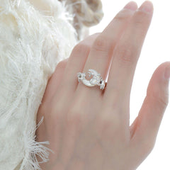 1ST XULIE "MYTH OF THE MOON" Celestial Crescent Moon Statement Ring in 24K Gold Plated 925 Silver - Side View