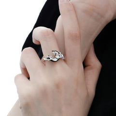 1ST XULIE "MYTH OF THE MOON" Celestial Crescent Moon Statement Ring in 24K Gold Plated 925 Silver - Detail Shot