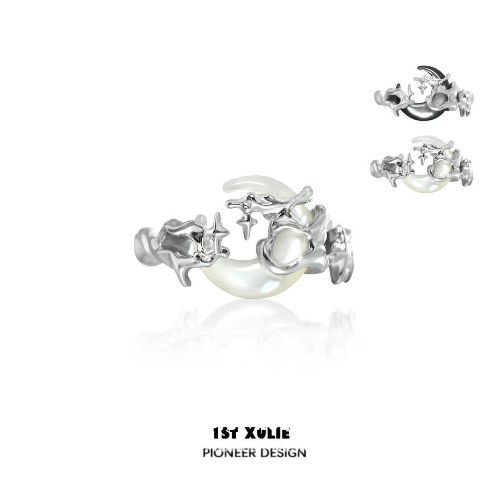 1ST XULIE "MYTH OF THE MOON" Celestial Crescent Moon Statement Ring in 24K Gold Plated 925 Silver - Product View