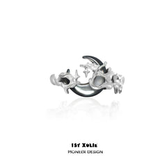 1ST XULIE "MYTH OF THE MOON" Celestial Crescent Moon Statement Ring in 24K Gold Plated 925 Silver - Texture Detail