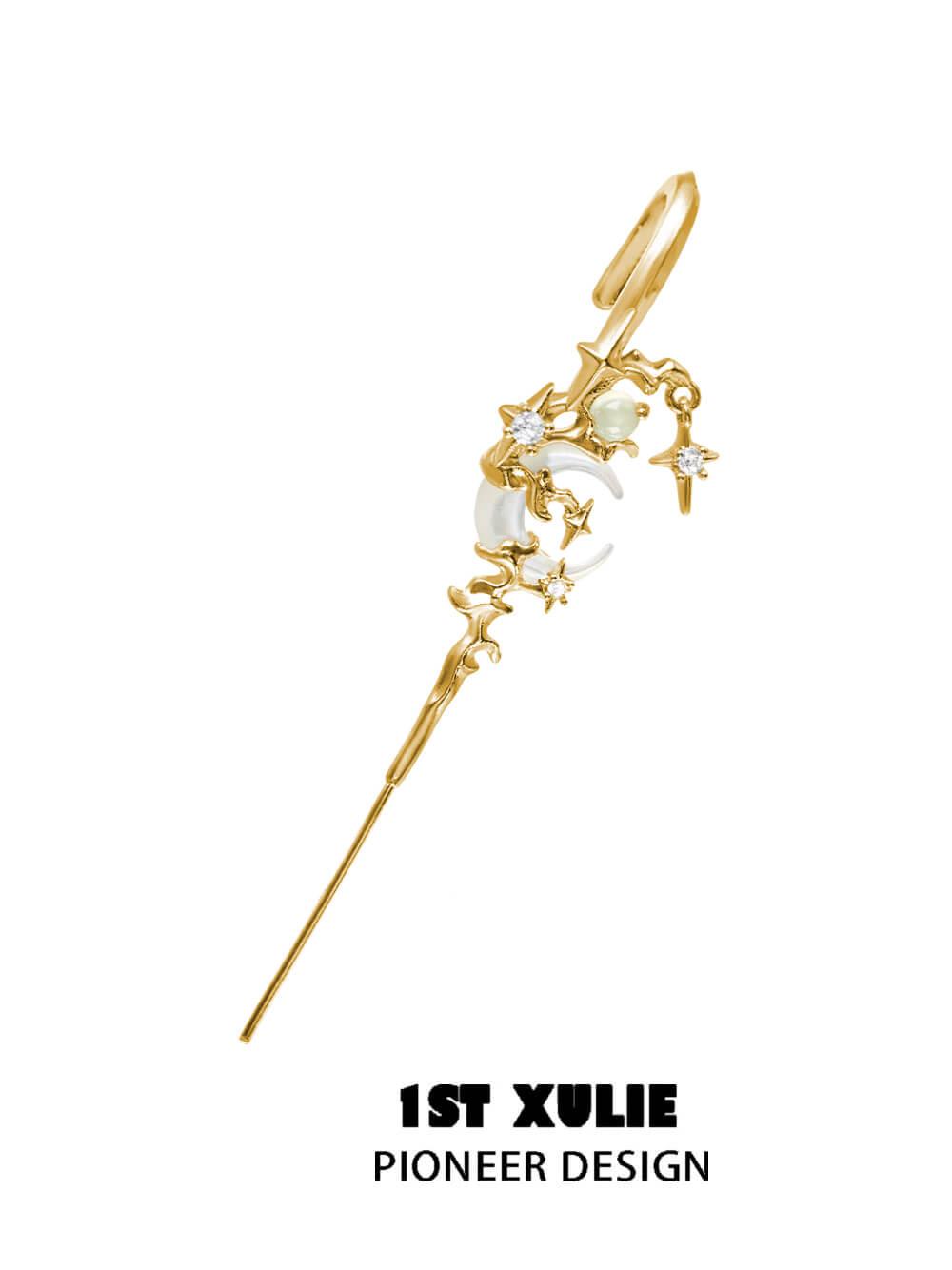 1ST XULIE "MYTH OF THE MOON" Celestial Moon Statement Dangle Hook Earrings in 24K Gold Plated 925 Sterling Silver - Product View