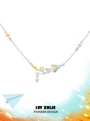 1ST XULIE "Juicy Flight" Dainty Celestial Paper Airplane & Star Pendant Necklace in 925 Sterling Silver - Product View