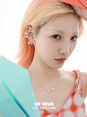 1ST XULIE "Juicy Flight" Dainty Celestial Paper Airplane & Star Pendant Necklace in 925 Sterling Silver - On Model Close Up