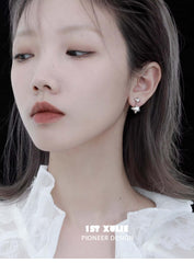 1ST XULIE "Star Trails" Celestial Shell Bead Stud Earrings in Platinum Plated 925 Sterling Silver - On Model