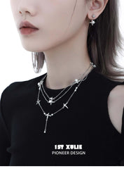 1ST XULIE "Star Trails" Celestial Shell Bead Stud Earrings in Platinum Plated 925 Sterling Silver - Side View