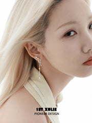 1ST XULIE "Starry Sky Snake" Celestial Snake & Star Dangle Earrings in 18K Gold & Platinum Plating - Side View on Model