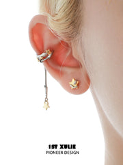 1ST XULIE "Starry Sky Snake" Celestial Snake Dangle Ear Cuffs in Platinum & 18K Gold - On Model