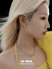 1ST XULIE "Starry Sky Snake" Celestial Snake Dangle Hoop Earrings in Platinum & 18K Gold Plate - Detail Shot