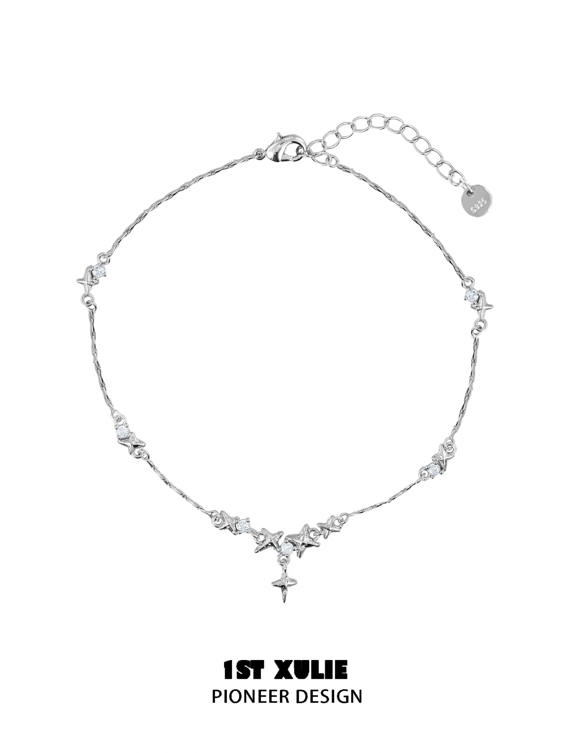 1ST XULIE "Star Trails" Dainty Celestial Star Trails Anklet in 925 Sterling Silver - Detail Shot 1ST XULIE "Star Trails" Dainty Celestial Star Trails Anklet in 925 Sterling Silver - Detail Shot