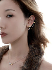 1ST XULIE "CAT'S GAZE" Celestial Star Dangle Ear Clips in Platinum Plated - On Model Close-Up