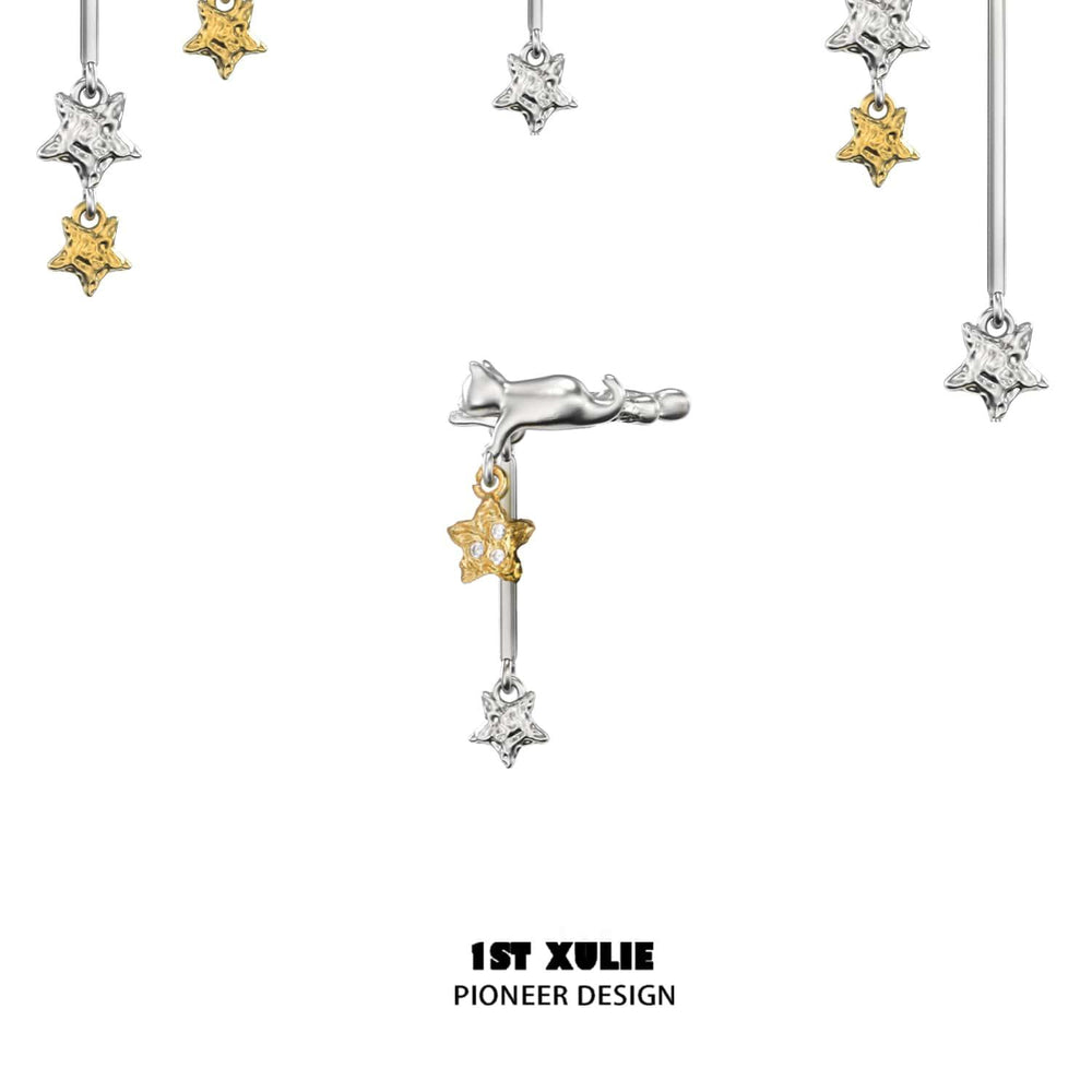 1ST XULIE "CAT'S GAZE" Celestial Star Dangle Ear Clips in Platinum Plated - Packaging View