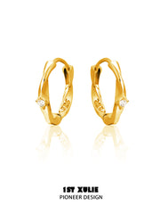 1ST XULIE "Silver Angel" Celestial Star Huggie Hoop Earrings in 24K Gold Plated S925 Sterling Silver - Product View