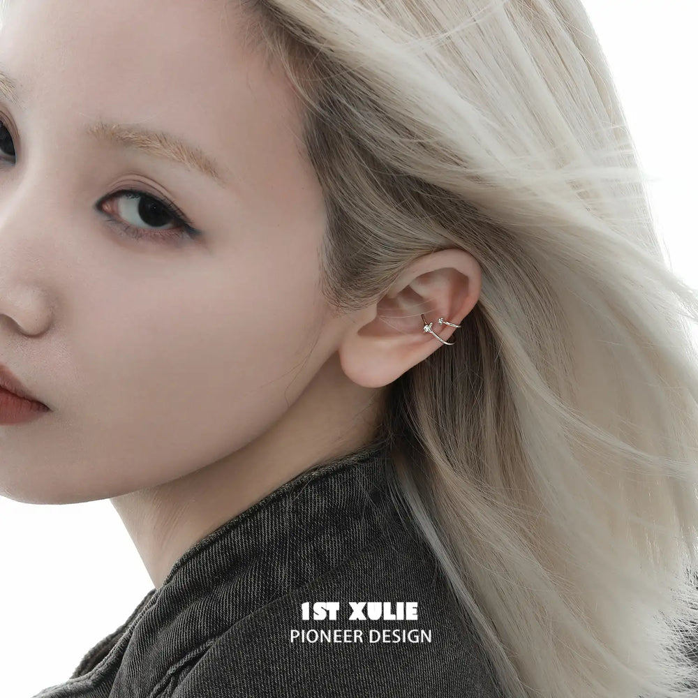1ST XULIE "Star Trails" Celestial Star Orbit Ear Clips in 925 Sterling Silver - Product Angle View