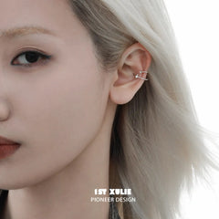 1ST XULIE "Star Trails" Celestial Star Orbit Ear Clips in 925 Sterling Silver - On Model