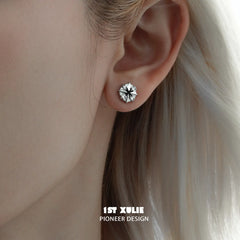 1ST XULIE "Star Trails" Gothic Four-Pointed Star Celestial Stud Earrings in 925 Sterling Silver - Detail Shot