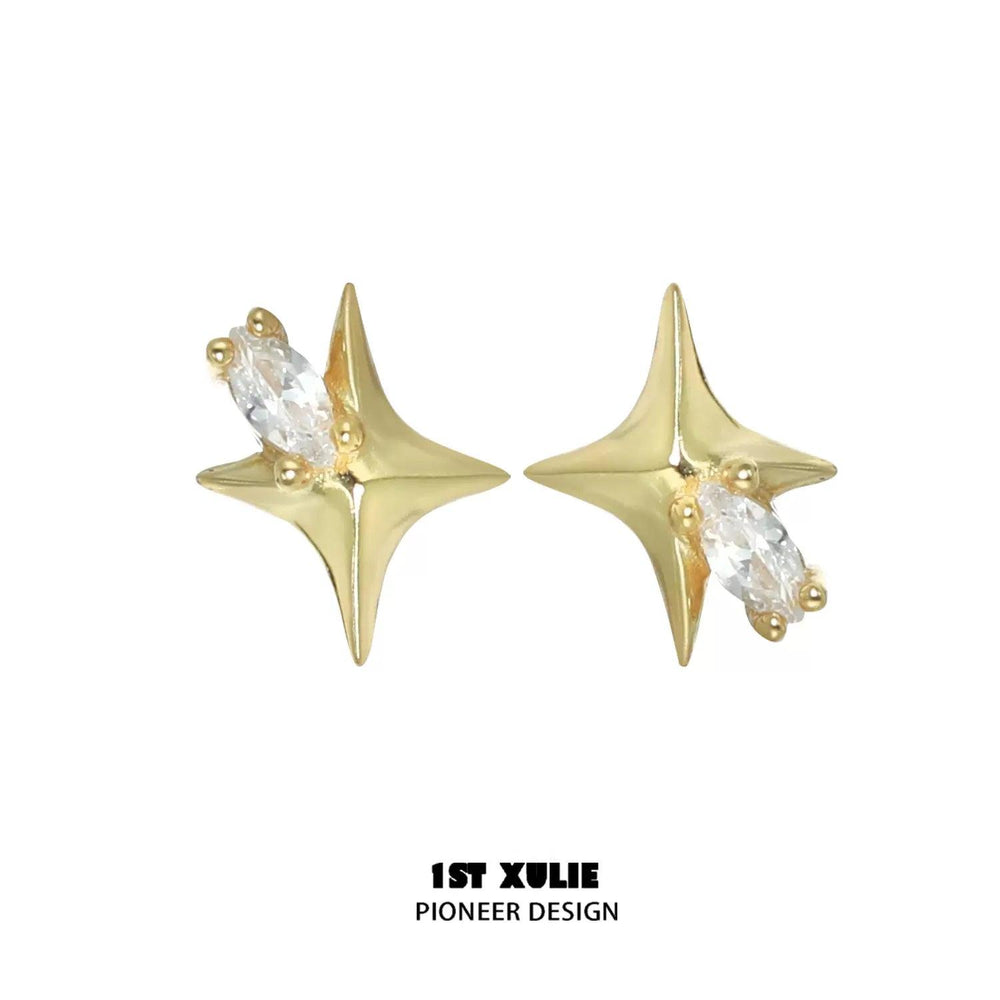 1ST XULIE "Cat's Gaze" Dainty Celestial Star Stud Earrings in 925 Sterling Silver - Lifestyle Shot