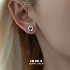 1ST XULIE "Star Trails" Gothic Four-Pointed Star Celestial Stud Earrings in 925 Sterling Silver - On Model