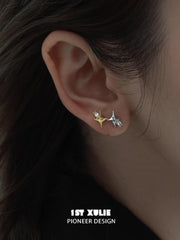 1ST XULIE "Cat's Gaze" Dainty Celestial Star Stud Earrings in 925 Sterling Silver - Angled Product View