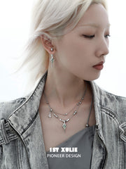 1ST XULIE "Star Trails" Celestial Star Trail Statement Dangle Earrings in Platinum Plated - Angle View