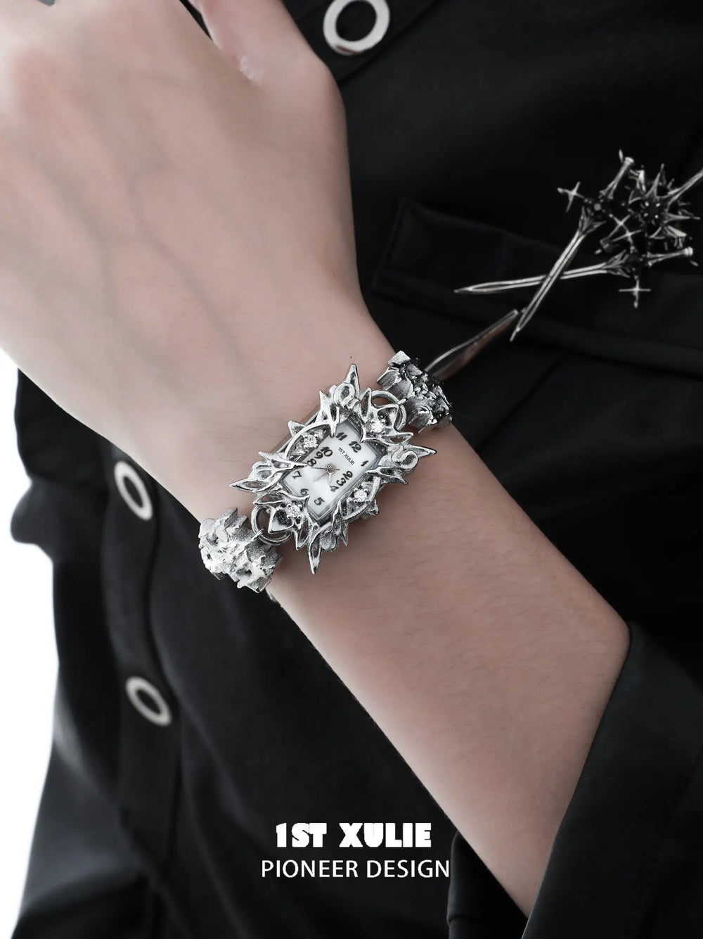 1ST XULIE "Star Trails" Celestial Starburst Bracelet Watch in Rhodium Plated - Side View