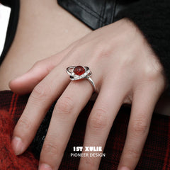 1ST XULIE "Red Nebula" Celestial Statement Adjustable Open Ring in 925 Sterling Silver - Side View