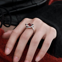 1ST XULIE "Red Nebula" Celestial Statement Adjustable Open Ring in 925 Sterling Silver - Lifestyle Shot