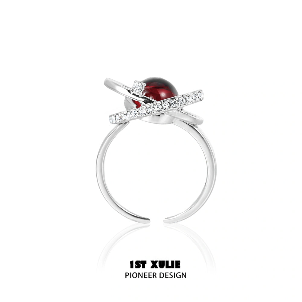 1ST XULIE "Red Nebula" Celestial Statement Adjustable Open Ring in 925 Sterling Silver - Product View