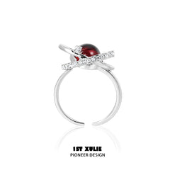 1ST XULIE "Red Nebula" Celestial Statement Adjustable Open Ring in 925 Sterling Silver - Product View