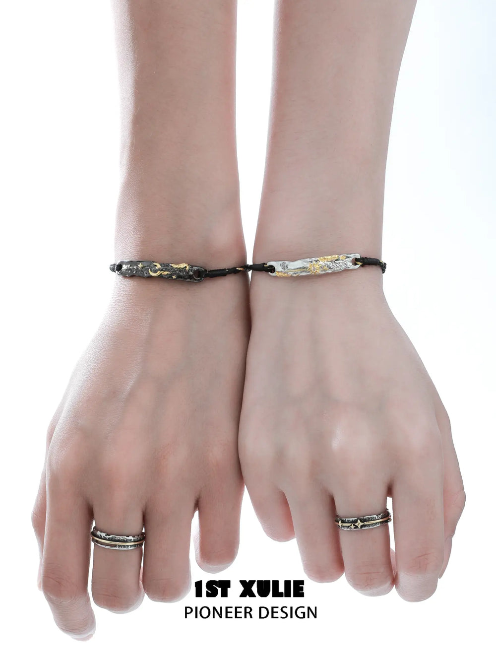 1ST XULIE Jewelry "Immortal Lover" Textured Celestial Sun and Moon Bracelet - Texture Detail