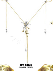 1ST XULIE "DREAM HORSE" Celestial Unicorn Lariat Necklace in 18K Gold & Platinum Plating - Clasp Detail