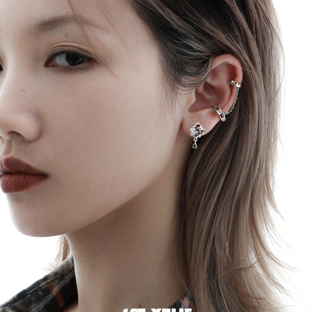 1ST XULIE "Autumn" Chain Dangle Ear Clips in 925 Sterling Silver - Product View