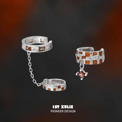 1ST XULIE "Autumn" Chain Dangle Ear Clips in 925 Sterling Silver - Product View