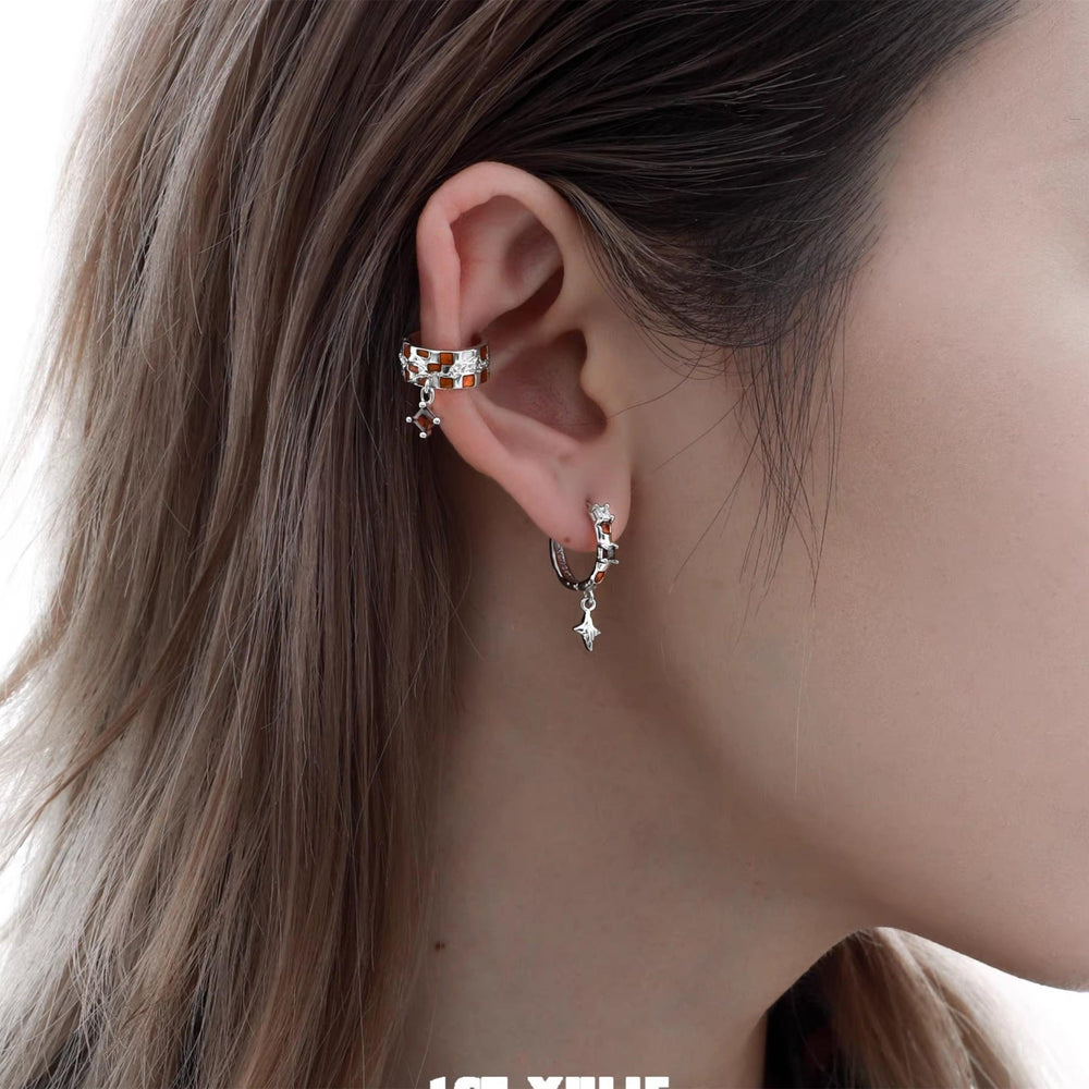 1ST XULIE "Autumn" Chain Dangle Ear Clips in 925 Sterling Silver - Detail Shot