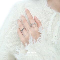 1ST XULIE "THE SEA" Adjustable Statement Chain Link Ring Set in 925 Sterling Silver - Detail Shot