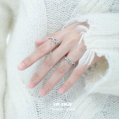 1ST XULIE "THE SEA" Adjustable Statement Chain Link Ring Set in 925 Sterling Silver - On Model