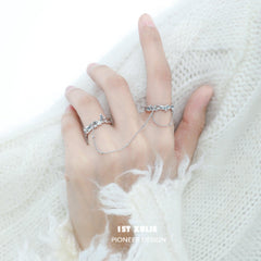 1ST XULIE "THE SEA" Adjustable Statement Chain Link Ring Set in 925 Sterling Silver - Side View