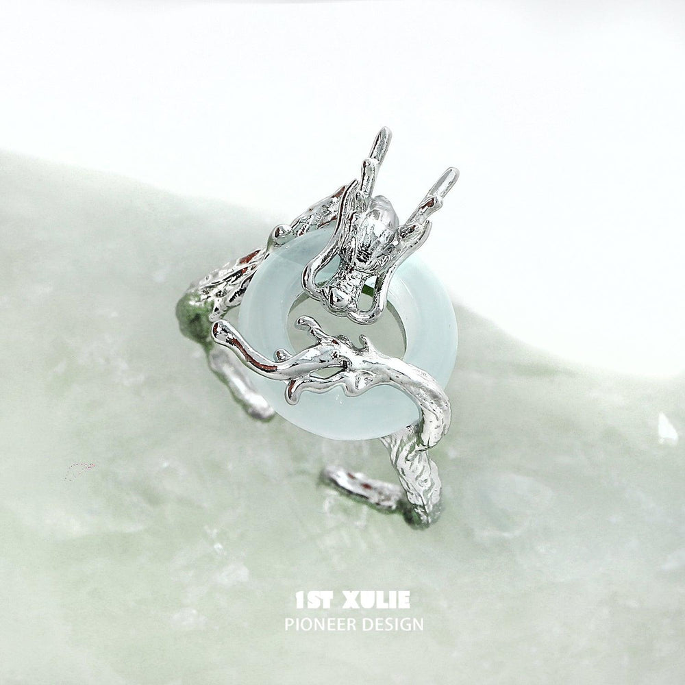 1ST XULIE "Loong" Sculptural Statement Dragon Flow Open Ring in S925 Sterling Silver - Product View