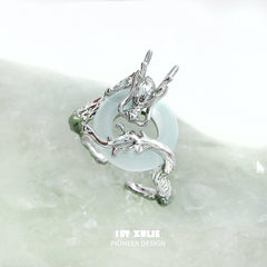 1ST XULIE "Loong" Sculptural Statement Dragon Flow Open Ring in S925 Sterling Silver - Product View