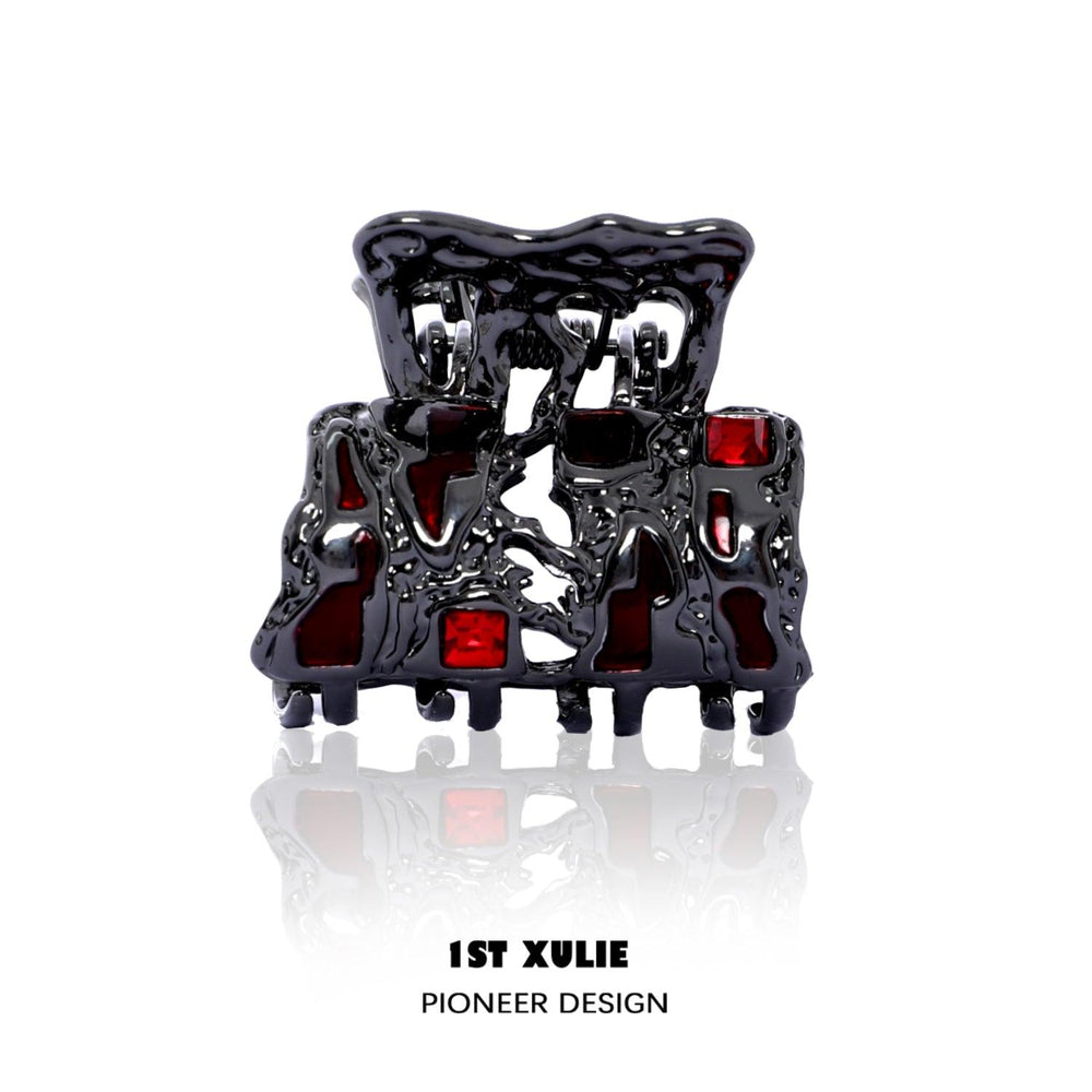 1ST XULIE "Checkerboard" Mini Hair Claw Clip in Platinum Plated - Side View