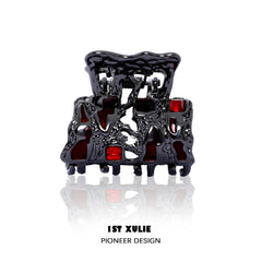 1ST XULIE "Checkerboard" Mini Hair Claw Clip in Platinum Plated - Side View