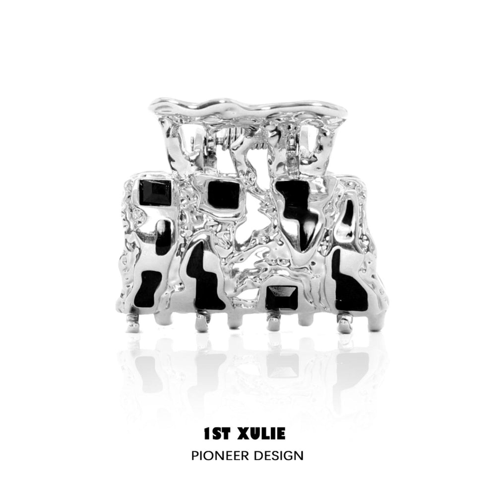 1ST XULIE "Checkerboard" Mini Hair Claw Clip in Platinum Plated - On Model