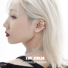 1ST XULIE "Star Trails" Chic Belt Buckle Ear Clips in Platinum Plated - Detail Shot