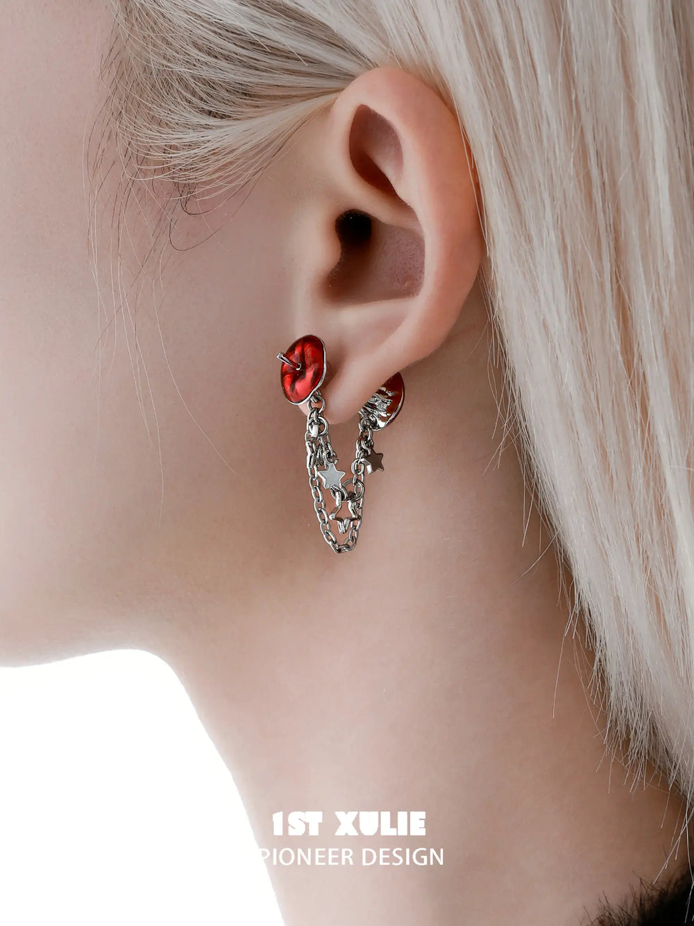 1ST XULIE Jewelry "MERRY CHRISTMAS 2025" Christmas Apple Drop Earrings in Platinum Plated - On Model